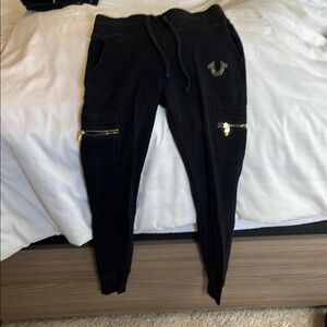 True Religion Black Joggers with Gold Accents
